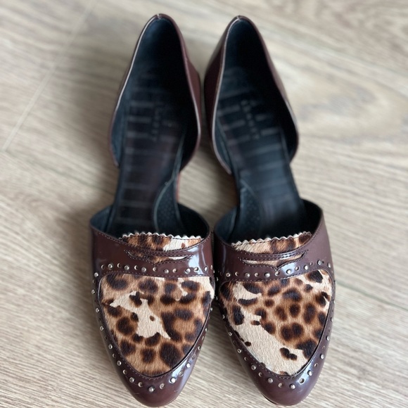 Theory Brown Leather Leopard Print D’Orsay Loafers - Picture 2 of 5